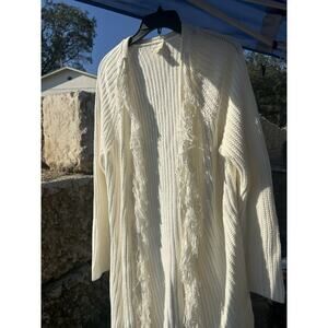 Chico's Fringe Front Emily Cardigan Sweater Ecru Ivory 3 = XL 16/18 NWT